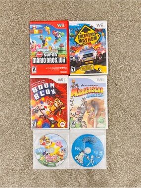 Lot of 6 Nintendo Wii Games - Mario Bros, Kirby, Boom Blox